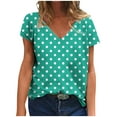 thumbnail image 1 of AKOEE Cotton V Neck T Shirts for Women Loose Fit Trendy Retro Polka Dots Print Short Sleeve Casual Summer Tops (XL, Green 01), 1 of 5