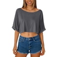 thumbnail image 1 of AKOEE Crop Tops for Women Loose Casual Off Shoulder Wide Boatneck Short Sleeve Summer Cute Tee Shirts (M, Gray), 1 of 6