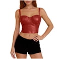 thumbnail image 1 of AKOEE Faux-Leather Corset Tops for Women Slim Fitted Going Out Cropped Bustier Camisole Party Clubwear Fashion (L, Red), 1 of 8