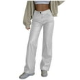thumbnail image 1 of AKOEE Faux Leather Pants for Women Trendy Straight Wide Leg Trouser Stretch High Waist Retro PU Bell Bottoms (XL, White), 1 of 8