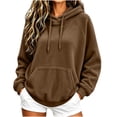 thumbnail image 1 of AKOEE Flannel Hoodies for Women with Kangaroo Pocket Baggy Sweater Tops Drawstring Fleece Hooded Sweatshirt (L, Brown), 1 of 8