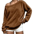 thumbnail image 1 of AKOEE Fuzzy Sweatshirts Off The Shoulder Pullover Long Sleeve Tops for Women Casual Loose Plush Sweaters (XL, Brown), 1 of 8