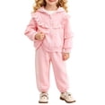 thumbnail image 1 of AKOEE Girls Clothes Sets 2 Piece Ruffled Lace Trim Long Sleeve Zip Hoodie Jacket and Jogger Pants Tracksuits (3-4 Years, Pink), 1 of 7