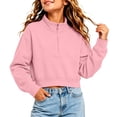 thumbnail image 1 of AKOEE Girls' Crop Sweatshirts Half Zip Plain Pullover Cotton Long Sleeve 5-16Y Sports Casual Loose Fall Tops (14-15 Years, Pink), 1 of 7