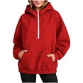 thumbnail image 1 of AKOEE Half Zip Oversized Hoodies for Women with Pocket High Neck Hooded Sweatshirt Jacket Casual Long Sleeve (2XL, Red), 1 of 7