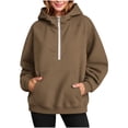 thumbnail image 1 of AKOEE Half Zip Oversized Hoodies for Women with Pocket High Neck Hooded Sweatshirt Jacket Casual Long Sleeve (L, Brown), 1 of 7