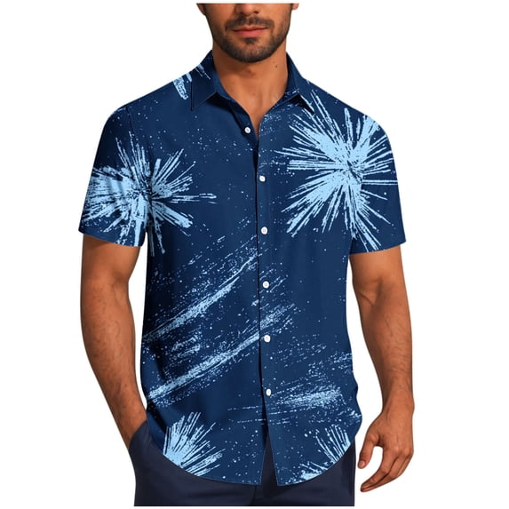 AKOEE Hawaiian Shirts for Men Short Sleeve Button Down Collared Blouses Lightweight Graphic Printed Tops (3XL, Navy)