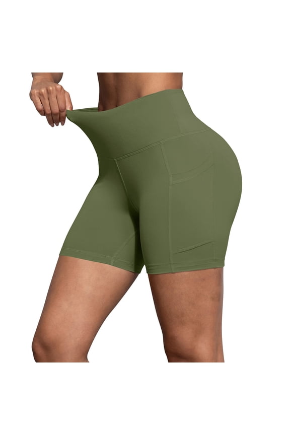 High Waist Leggings for Women Shorts Workout Biker Yoga Tight Shorts with Pockets Stretch Gym Clothes (XL, Green 01)