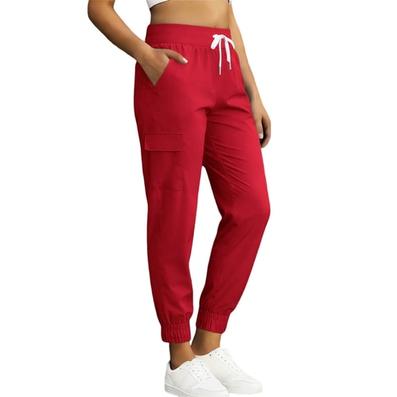 AKOEE Hiking Pants Womens Lightweight Quick Dry Nylon Joggers 4 Pockets Outdoors Running Trouser UPF50+ (S, Red)