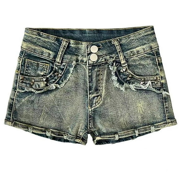 AKOEE Jeans Shorts for Women Trendy Stretch Ripped Denim Hot Summer Shorts Low Rise Fashion Y2k Short Pants (S, Blue)