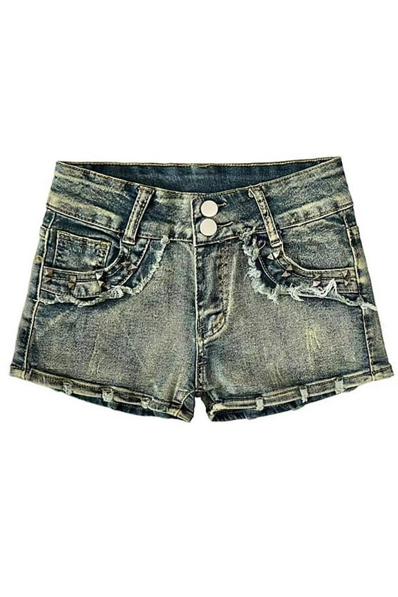 Jeans Shorts for Women Trendy Stretch Ripped Denim Hot Summer Shorts Low Rise Fashion Y2k Short Pants (XL, Blue)