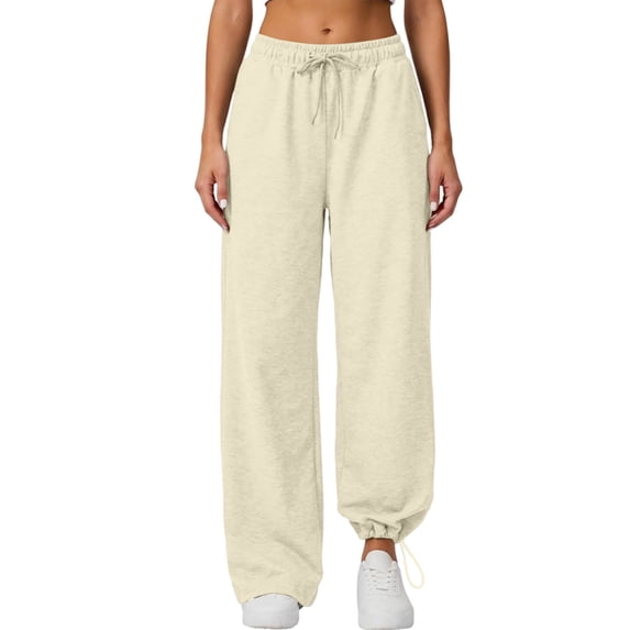 AKOEE Joggers Pants for Women Casual Lightweight Sweatpants Loose Fit Elastic Waist Drawstring Sweatpants (S, Beige)