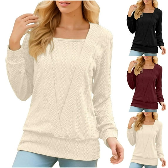 AKOEE Knit Sweaters Long Sleeve Tunic Tops for Women Loose Fit Square Neck Fall Winter Casual Dressy Pullovers (XL, Yellow)