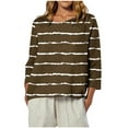 thumbnail image 1 of AKOEE Linen 3/4 Sleeve Tops for Women T-Shirts Graphic Casual Loose Round Neck Tshirts Spring Summer Fall Tees (2XL, Brown|Striped), 1 of 8