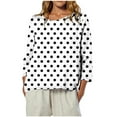 thumbnail image 1 of AKOEE Linen 3/4 Sleeve Tops for Women T-Shirts Graphic Casual Loose Round Neck Tshirts Spring Summer Fall Tees (XL, White|Dots), 1 of 8
