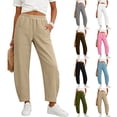 thumbnail image 1 of AKOEE Linen Barrel Pants for Women Back Elastic Pleated Beach Casual Summer Wide Leg Trouser with Pockets (XL, Khaki), 1 of 8