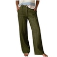 thumbnail image 1 of AKOEE Linen Dressy Pants for Women Trendy Pleated High Waist Trousers Solid Casual Wide Leg Pant Spring Summer (L, Green), 1 of 6