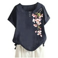 thumbnail image 1 of AKOEE Linen Shirts for Women with Buttons Dandelion Print Loose T-shirts Plus Size Short Sleeve Summer Tops (5XL, Navy 02), 1 of 4