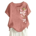 thumbnail image 1 of AKOEE Linen Shirts for Women with Buttons Dandelion Print Loose T-shirts Plus Size Short Sleeve Summer Tops (XL, Pink 02), 1 of 4