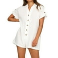 thumbnail image 1 of AKOEE Linen Summer Casual Rompers Button Up Lapel V Neck Oversized Shorts with Pockets Short Sleeve Jumpsuit Coverups (L, White), 1 of 7
