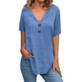 thumbnail image 1 of AKOEE Linen Tunic Tops for Women Loose Fit Button V Neck Short Sleeve T-Shirts Lightweight Casual Tees (2XL, Blue), 1 of 5