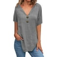 thumbnail image 1 of AKOEE Linen Tunic Tops for Women Loose Fit Button V Neck Short Sleeve T-Shirts Lightweight Casual Tees (2XL, Gray), 1 of 5
