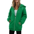 thumbnail image 1 of AKOEE Long Cotton Sweatshirt Jacket for Women with Pockets Loose Full Zip Up Hoodie Casual Fall Hooded Outerwear (XL, Green), 1 of 6