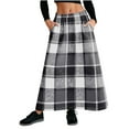 thumbnail image 1 of AKOEE Maxi Plaid Skirt Womens High Waist Flared Wool Blend Swing Long A-line Skirts with Pockets (L, Gray), 1 of 7