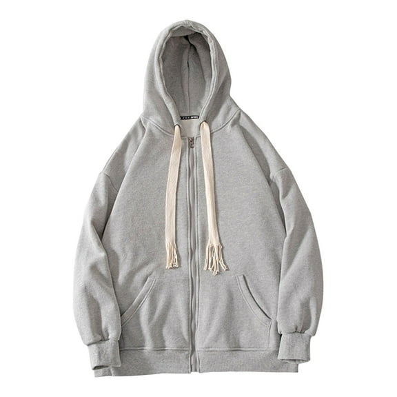 AKOEE Men's Cotton Full-zip Jackets Hooded Sweatshirts Drawstring Hoodie Pockets Long Sleeve Spring Fall Outerwear (S, Gray)