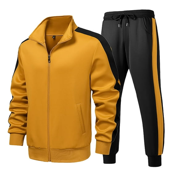 AKOEE Men's Tracksuits Full Zip 2 Piece Casual Sweatsuits Athletic Jogging Suit Sweatpants Sets Sport Sweat Suit (M, Yellow 01)