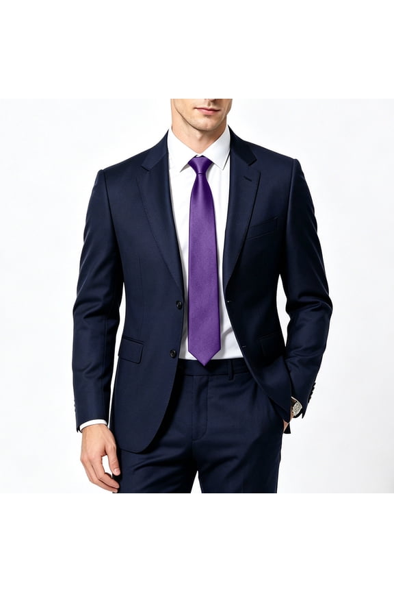 Mens Necktie for Business Wedding Formal Solid Color Dress Tie for Men Soft Satin Plain Neck Ties (One Size, Purple)