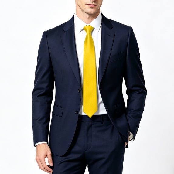 AKOEE Mens Necktie for Business Wedding Formal Solid Color Dress Tie for Men Soft Satin Plain Neck Ties (One Size, Yellow)