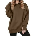 thumbnail image 1 of AKOEE Oversized Cotton Hoodies with Thumb Holes Womens Long Sleeve Plain Hooded Sweatshirts Baggy Pullover Tops (L, Brown), 1 of 7
