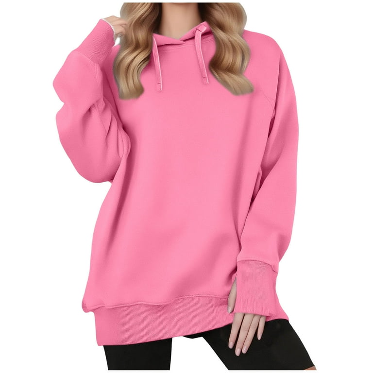 AKOEE Oversized Cotton Hoodies with Thumb Holes Womens Long Sleeve