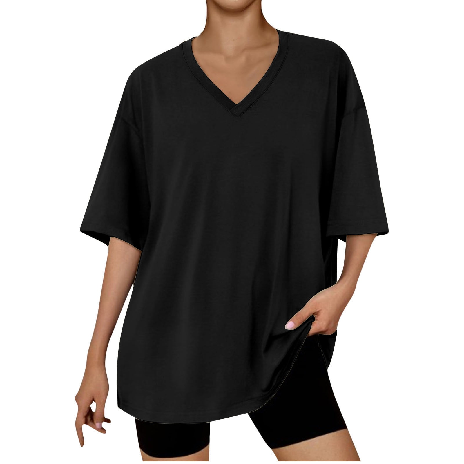 Oversized Cotton O-Neck Tee for Women