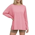 thumbnail image 1 of AKOEE Oversized T-Shirts for Women Long Sleeve Side Slit Workout Tops Crewneck Gym Fall Spring Casual Basic Tee (L, Pink), 1 of 7