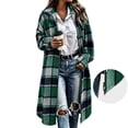thumbnail image 1 of AKOEE Plaid Long Jackets for Women Long Sleeve Wool Blend Dual Zip Front Loose Warm Mid-length Coat Fall Winter (2XL, Green), 1 of 8