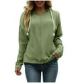 thumbnail image 1 of AKOEE Plain Cotton Hoodie with Colorblock Drawstring Womens V Neck Loose Sweatshirt Casual Fall Winter Pullover Top (XL, Green), 1 of 5