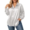 thumbnail image 1 of AKOEE Plus Size Shirts for Women Button Down Dressy Casual Soft Satin Long Sleeve XL-5X Lapel Collar Blouses (3XL, White), 1 of 8