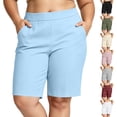 thumbnail image 1 of AKOEE Plus Size Summer Shorts for Women with Pockets High Waist Stretchy Cotton Casual Golf Bermuda Shorts (2XL, Blue), 1 of 8