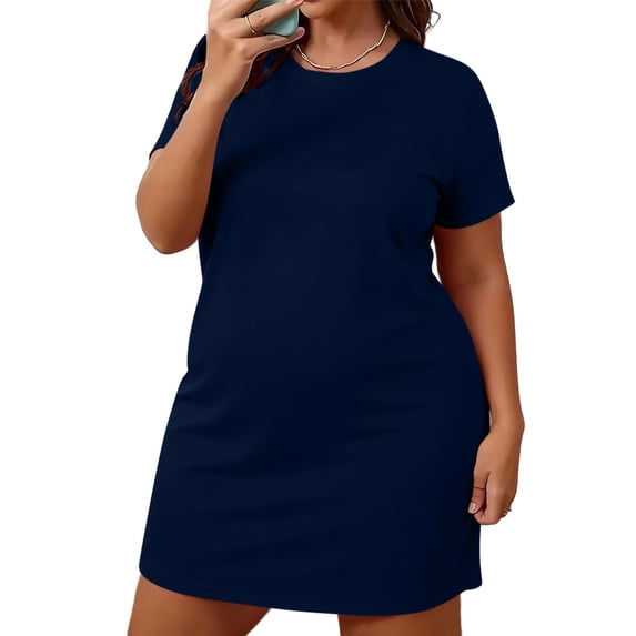 AKOEE Plus Size T-shirt Dress for Women Summer Nightgown Soft L-5X Short Sleeve Pjs Sleep Casual Mini Dresses (4XL, Gray)