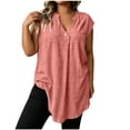 thumbnail image 1 of AKOEE Plus Size Tank Tops Womens Sleeveless Loose Fit One-button V Neck Tunics Solid Casual Summer Blouses (3XL, Pink), 1 of 8