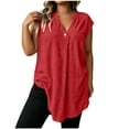 thumbnail image 1 of AKOEE Plus Size Tank Tops Womens Sleeveless Loose Fit One-button V Neck Tunics Solid Casual Summer Blouses (3XL, Red), 1 of 8