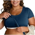 thumbnail image 1 of AKOEE Plus Size Tops with Built in Bra Women Short Sleeve Slim Fit Rib-Knit Crop Tshirts Scoop Neck Basic Layer (3XL, Navy), 1 of 6