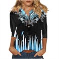 thumbnail image 1 of AKOEE Polyester Graphic Tee Shirts for Women Loose 3/4 Length Sleeve Summer Floral Tops Buttons Henley T Shirt (XX-Large, Black 01), 1 of 5
