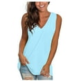 thumbnail image 1 of AKOEE Polyester Tank Tops Womens Summer Loose Fit Solid Color Sleeveless V Neck Casual Tunics Cotton T-shirts (X-Large, Light Blue), 1 of 3