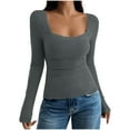 thumbnail image 1 of AKOEE Ribbed Knit Sexy Tops for Women Lace Trim Square Neck Y2k Tshirts Long Sleeve Slim Fitted Base Tee T-shirts (XL, Gray), 1 of 5