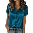 thumbnail image 1 of AKOEE Satin Button Down Shirts Womens Plus Size Short Sleeve Dressy Casual Collared Blouses Tops with Pocket (2XL, Blue), 1 of 7