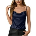 thumbnail image 1 of AKOEE Satin Camisole Tops for Women Soft Silk Cowl Neck Tank Top Spaghetti Strap Dressy Sleeveless Blouses (XL, Blue), 1 of 6