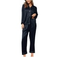 thumbnail image 1 of AKOEE Satin Silk Pajamas for Women Set Button Down Soft Cozy Sleepwear Long Sleeve Home Nightwear Shirt and Pant (M, Navy), 1 of 6